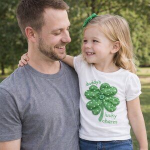 Gymboree “Daddy’s Lucky Charm” Girls Tee – Size 5T – White Cotton Shamrock Shirt